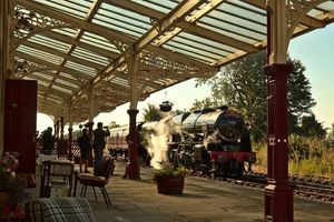 Steam engine visiting whilst sat at the cafe at Shed 24H in Hellifield