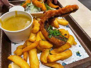 Cod and Chips with Curry Sauce  at The No Catch Co in Brighton
