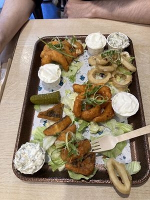 Jumbo lemon shrimp, tempure prawns, calamari, tofush pieces. Delicious!  at The No Catch Co in Brighton