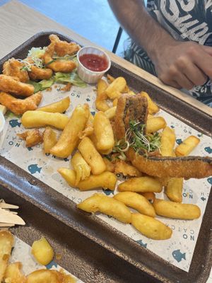With a side of battered prawns   at The No Catch Co in Brighton