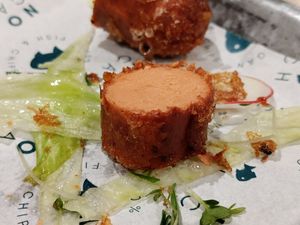 Inside the sausage. Can't believe it's made with sunflower seeds! at The No Catch Co in Brighton