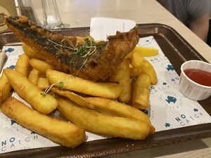 Vegan fish and chips  at The No Catch Co in Brighton