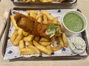 Regular cod & chips with mushy peas & tartar  at The No Catch Co in Brighton