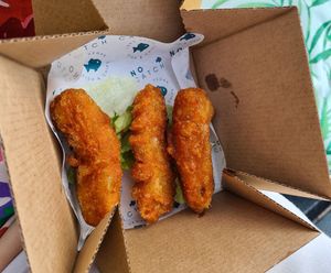 3x battered sausages at The No Catch Co in Brighton