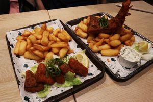 tofish (left) and cod & chips (right) at The No Catch Co in Brighton