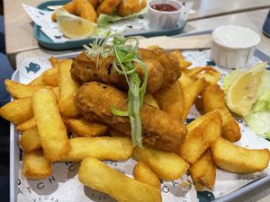 Batters sausage and chips   at The No Catch Co in Brighton