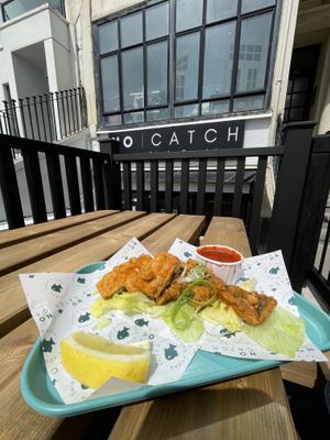 tofish bites (5.99£) and franks hot sauce (0.59£)  at The No Catch Co in Brighton