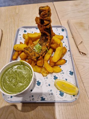 Cod, chips, and peas at The No Catch Co in Brighton