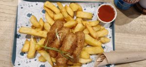 Large Battered Sausage and Chips (with Frank's Hot Sauce) at The No Catch Co in Brighton