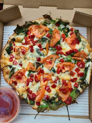 vegan earth killer with peppadew and extra tomato sauce at Ohio Pie Co in Rocky River