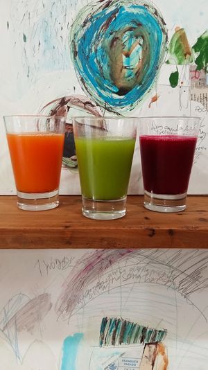 Cold pressed juices  at Miga de Nube in Mallorca