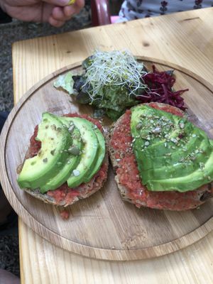 Tomato and avocado toast  at Miga de Nube in Mallorca