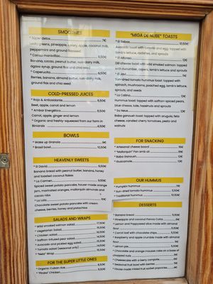 Menu at Miga de Nube in Mallorca
