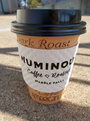 Coffee with Almond Milk at Numinous Coffee Roasters in Marble Falls