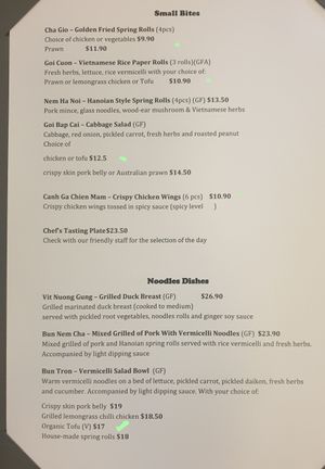 Vegan options at Nem Viet on Mitchell in Bendigo