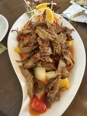 Vegan duck with paprika, pineapple and sweet and sour sauce  at Thai Tawan in Rheinhausen