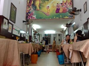 The Main Dining Area. There is some road noise, but the interior is quite clean and very well ordered. Fans provide reasonable cooling even on a hot day. at Thuy in Da Nang