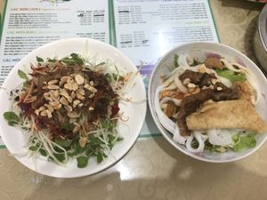 Papaya salad (super spicy) and some noodle soup  at Thuy in Da Nang