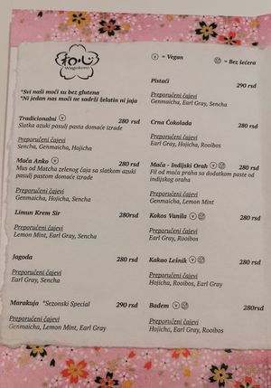 Menu-vegan options are clearly marked with the letter V at Wagokoro in Belgrade