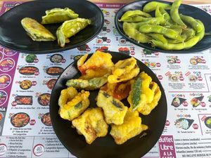 Vegetable gyozas, edamame, vegetable tempura  at Sushi Ritual in Mallorca
