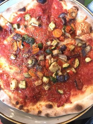 Pizza without cheese, with vegetables on top   at Gino's in Venice