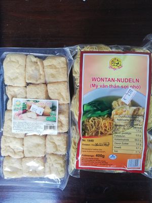 Frittierter Tofu und Wontannudeln at Gia Pham Asian Supermarket in Hamburg