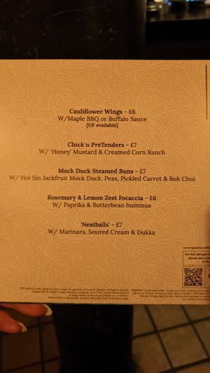 Food menu at Speak In Code in Manchester