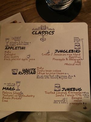 Classics cocktail menu  at Speak In Code in Manchester
