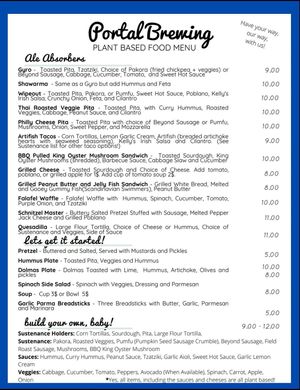 New Menu!!🤗 (as of fall/winter 2021) at Portal Brewing in Medford