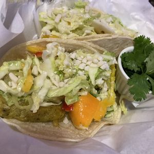 Artifish Tacos 🌮 (I asked for cilantro on the side because I’m one of THOSE people, but my husband loves it and we were sharing)   at Portal Brewing in Medford
