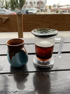 Delicious loose leaf tea. I brewed a second cup for the road   at Portal Brewing in Medford