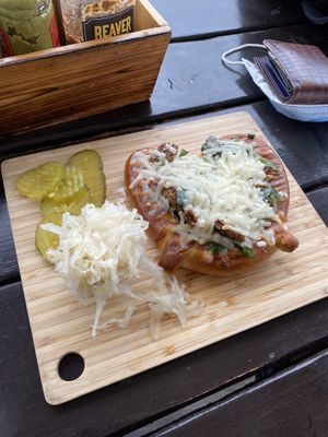 Pretzel! Note the poblano peppers are spicy.  at Portal Brewing in Medford