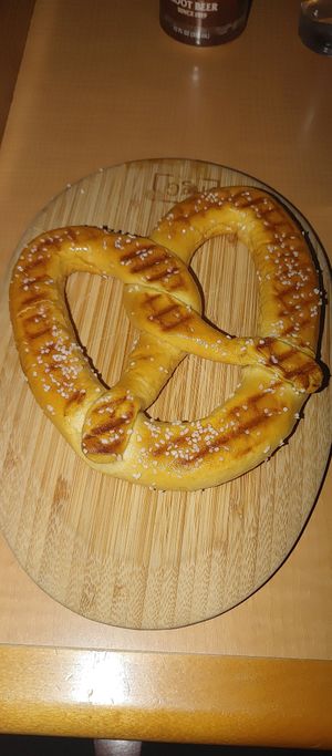 Hot buttered pretzel at Portal Brewing in Medford