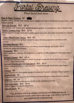 Menu  at Portal Brewing in Medford