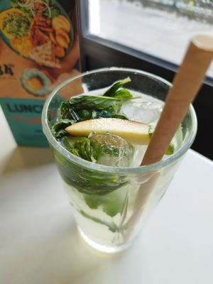 Lemonade 👀 with an apple piece drowning in there at Tel Aviv Urban Food in Warsaw