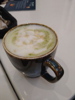 matcha latte with almond at Tel Aviv Urban Food in Warsaw