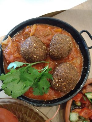 shakshuka, part of the breakfast plate at Tel Aviv Urban Food in Warsaw