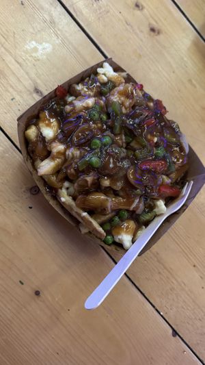 Veggie poutine with vegan cheese  at Common Market in Belfast