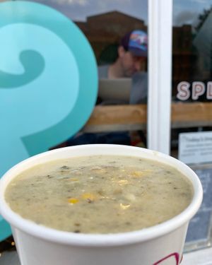 corn and green pepper chowder (v) at Splits and Giggles Cafe in Lancaster