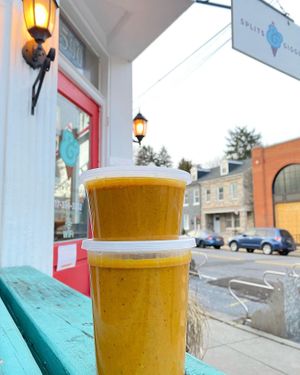 Curried Pumpkin Soup (v) (gf) at Splits and Giggles Cafe in Lancaster
