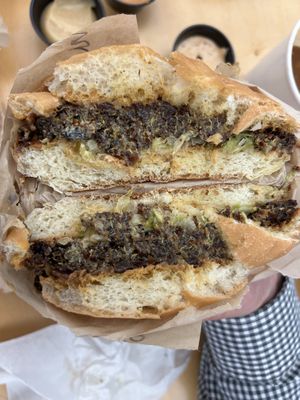 Quinoa smash burger - those grilled onions though.   at Burly's in Sacramento