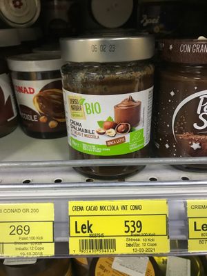 Vegan chocolate spread (delicious!) at Conad Aega Merxhani in Shkoder