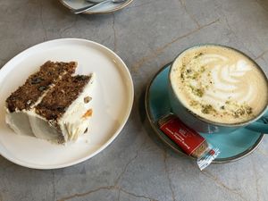 Carrot cake and pistachio latte.. delicious   at Avocado and Coffee in South East London
