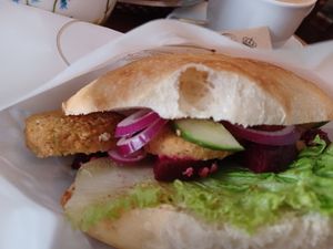 Vegan falafel sandwich at Ofvandahls Hovkonditori in Uppsala