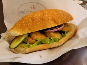 Vegan baguette with falafel and hummus at Ofvandahls Hovkonditori in Uppsala
