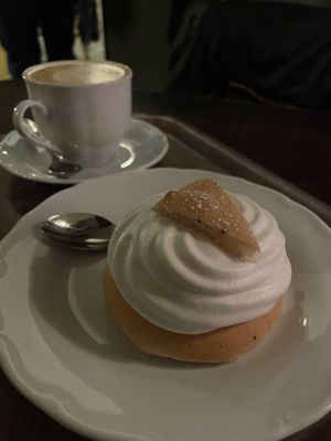 Vegan Semla + cappuccino with oat milk #Veganuary at Ofvandahls Hovkonditori in Uppsala