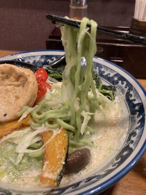 Noods are green. Fun!  at Hinodeya in Saitama