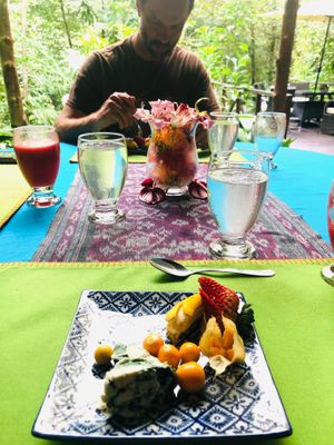 Vegan cheeze plate with spirulina mac nut Gorgonzolai at the. Waterfall Villas  at Waterfall Villas in Dominical