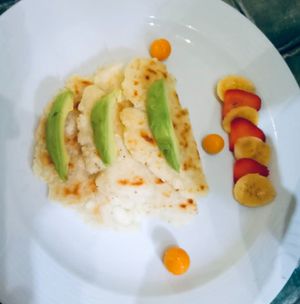 Yuca cakes with avocado - breakfast at the Waterfall Villas  at Waterfall Villas in Dominical