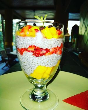 Chia with fresh made coconut cream and fruit breakfast  at Waterfall Villas in Dominical